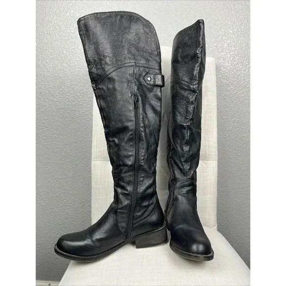 Steve Madden OTK Black Genuine Leather Sz 7 M Over The Knee Boots Black EUC - Picture 5 of 14